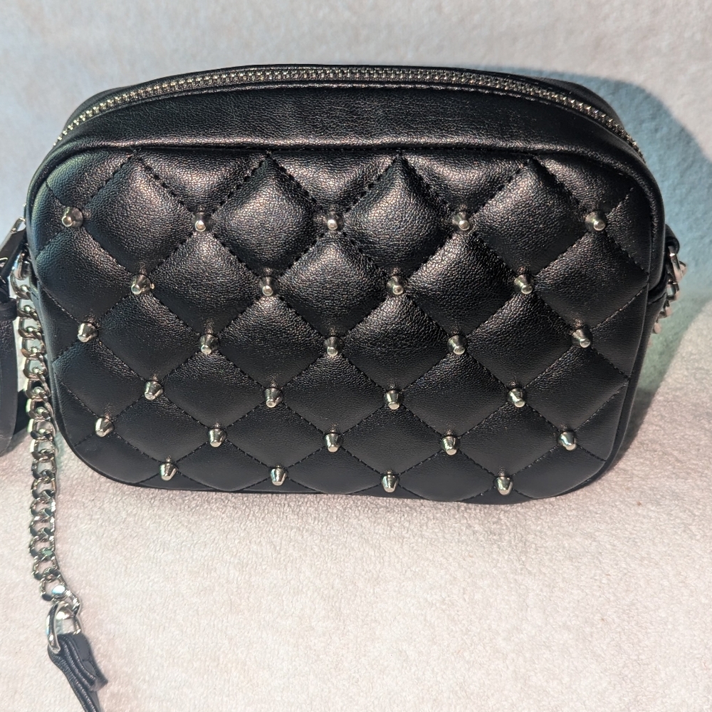 Rebecca Minkoff faux leather diamond quilt studded crossbody bag.